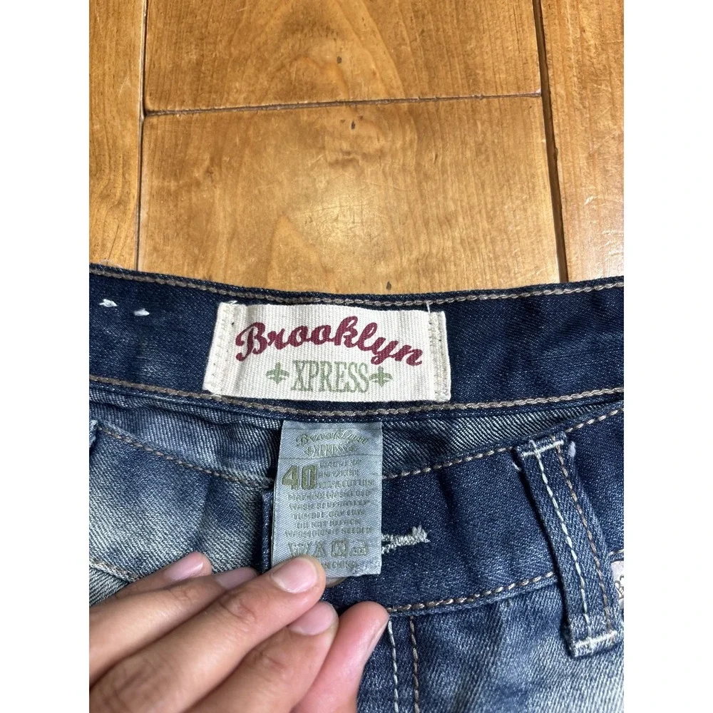 Brooklyn XPRESS Men's 40 Acid Wash Distressed Denim Shorts Raw Hem Button Fly